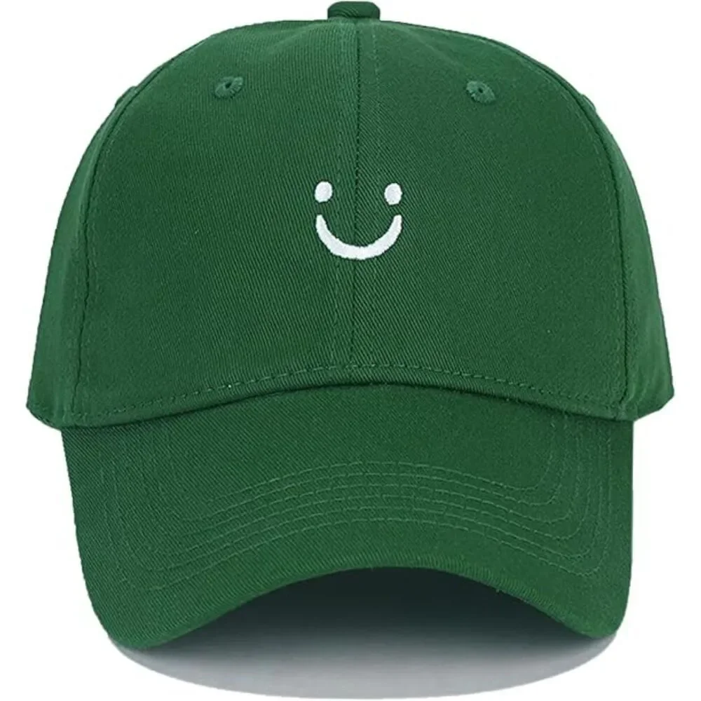 Unisex Green 100% Cotton Smile Face Embroidered Adjustable Classic Baseball Cap